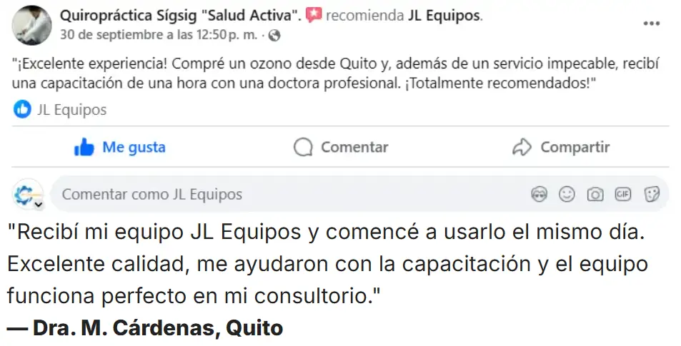 Reseña real de una cliente de JL Equipos