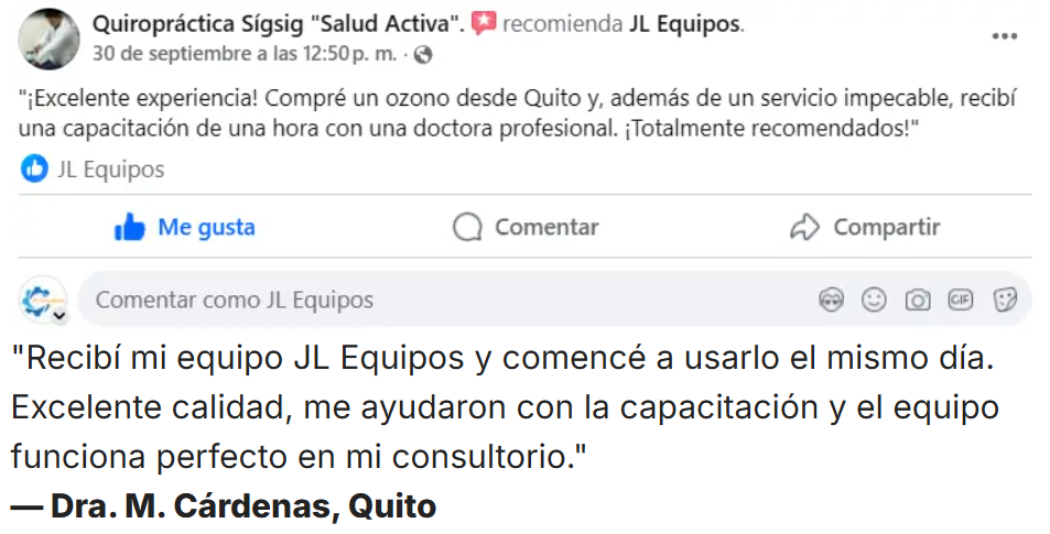 Reseña real de cliente JL Equipos